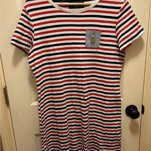 Tommy Hilfiger Patriotic Striped T-Shirt Dress with Pocket Sz L